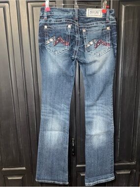 Miss Me Blue bootcut patriotic  Jeans with Embroidered Back Pockets